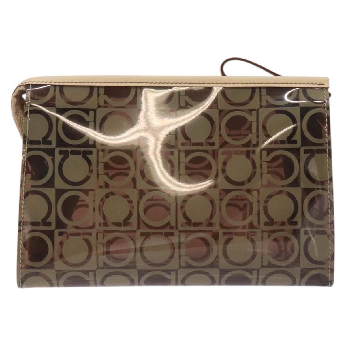 Salvatore Ferragamo Gancini Canvas Brown Vinyl Clutche & Pouche Bag (Pre-Owned)