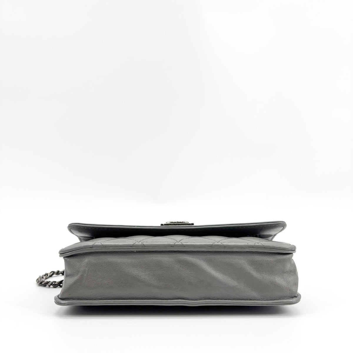 Chanel Boy Clutch Quilted Leather Gray Leather Shoulder Bag Bag (Pre-Owned)