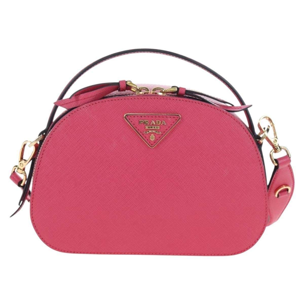 Prada Odette Top Handle Saffiano Leather Pink Leather Handbag (Pre-Owned)