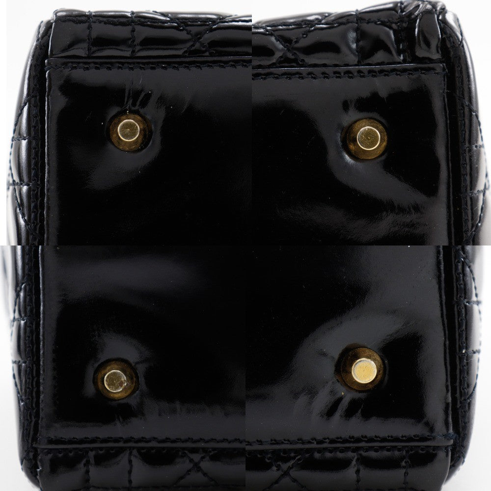 Christian Dior Lady Dior Nm Cannage Quilt Patent Black Patent_Leather Tote Bag Bag (Pre-Owned)