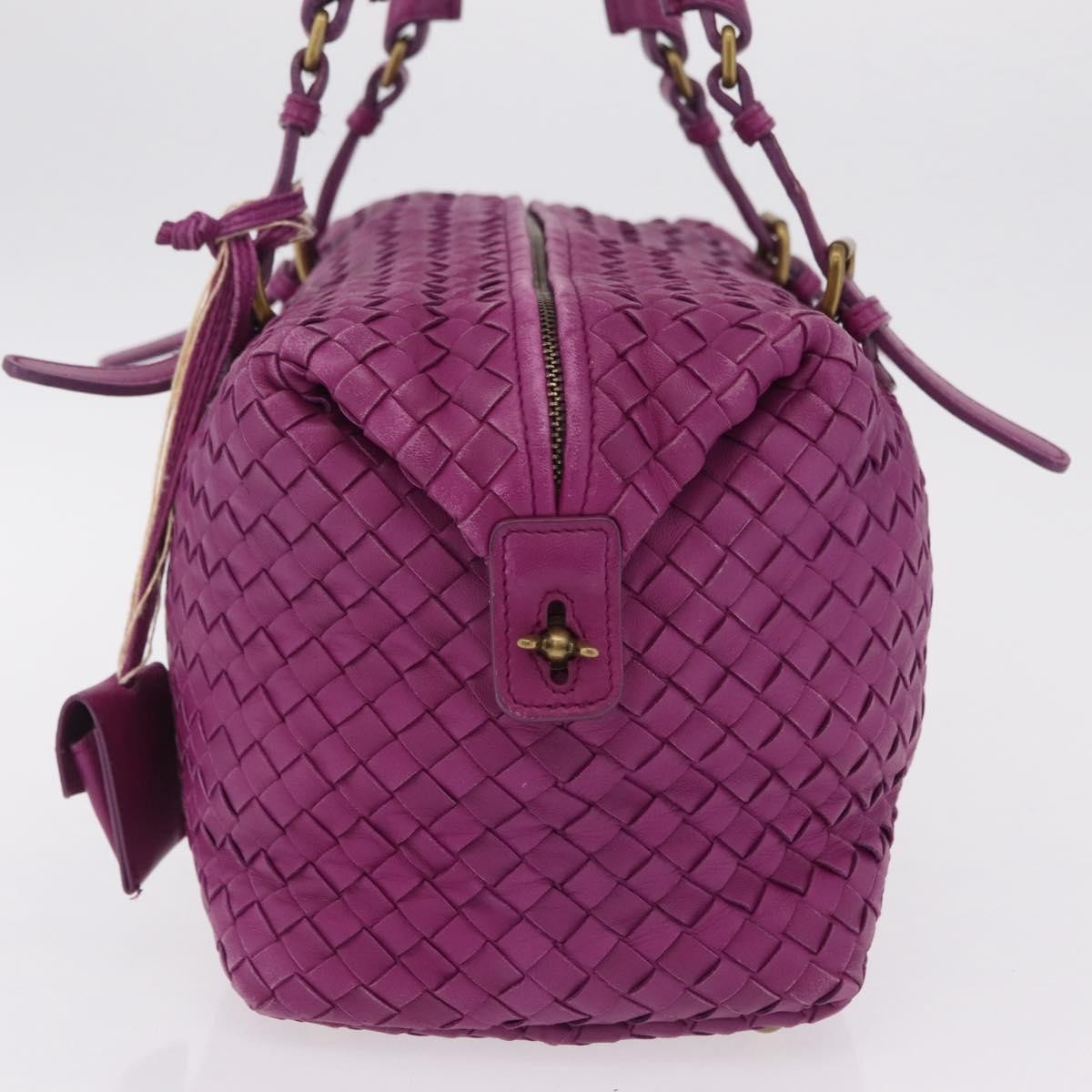 Bottega Veneta New Boston Intrecciato Nappa Purple Leather Handbag (Pre-Owned)