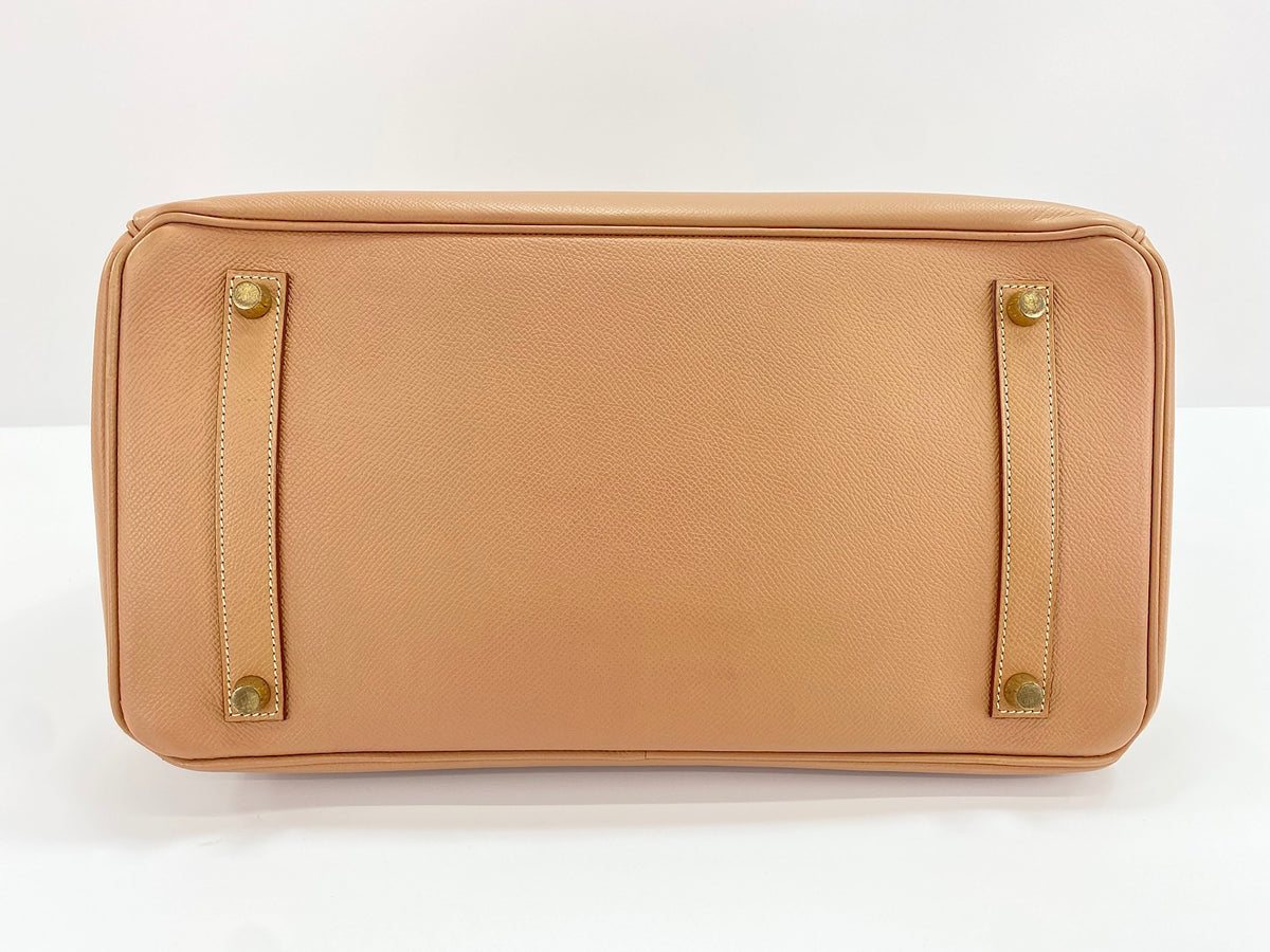Hermes Birkin Brown Epsom With Gold Hardware Beige Calfskin Handbag (Pre-Owned)