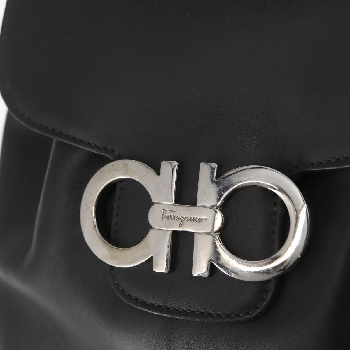 Salvatore Ferragamo Gancini Flap Drawstring Leather Black Leather Backpack Bag (Pre-Owned)