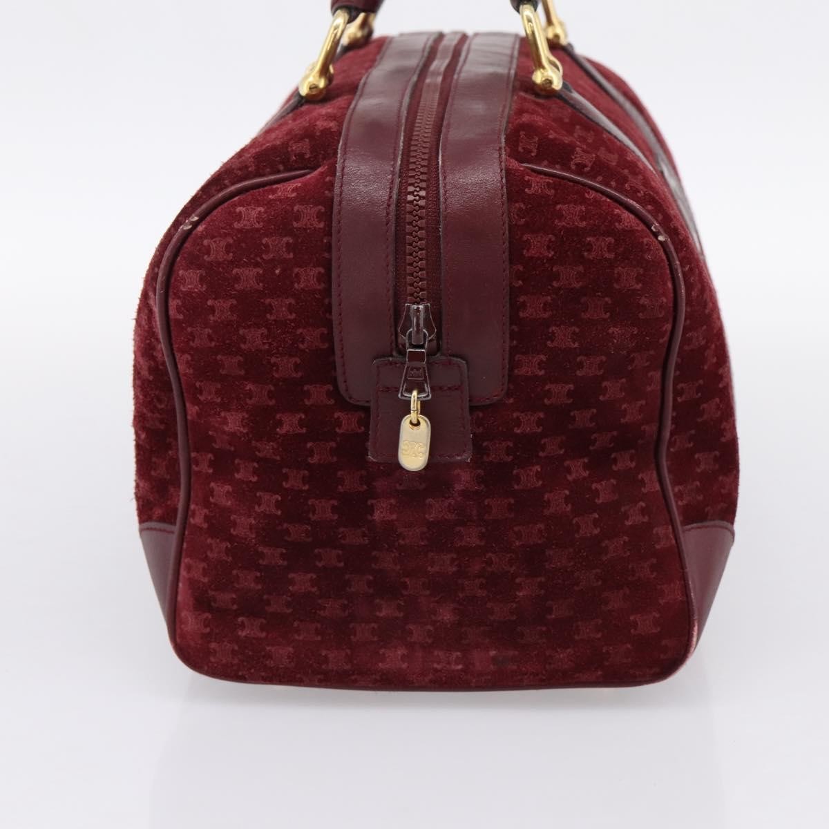 Celine Vintage Macadam Boston Velvet And Leather Burgundy Velvet Handbag (Pre-Owned)