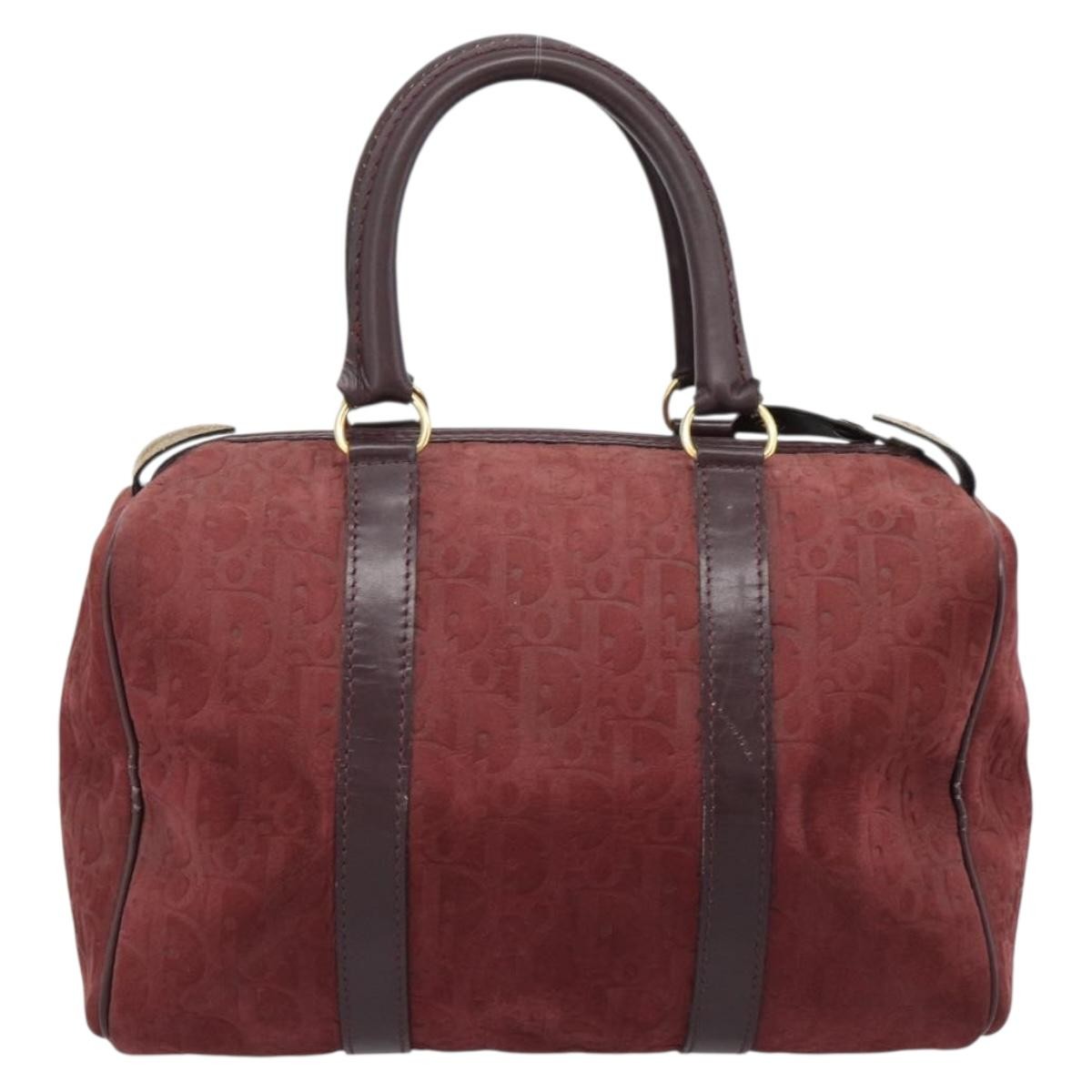 Christian Dior Boston Embossed Patent Burgundy Suede Handbag (Pre-Owned)
