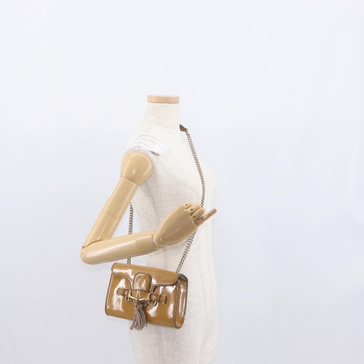 Gucci Emily Chain Flap Patent Beige Patent_Leather Shoulder Bag Bag (Pre-Owned)