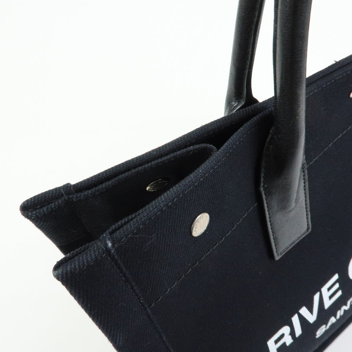 Saint Laurent Rive Gauche Shopper Canvas Black Canvas Tote Bag Bag (Pre-Owned)