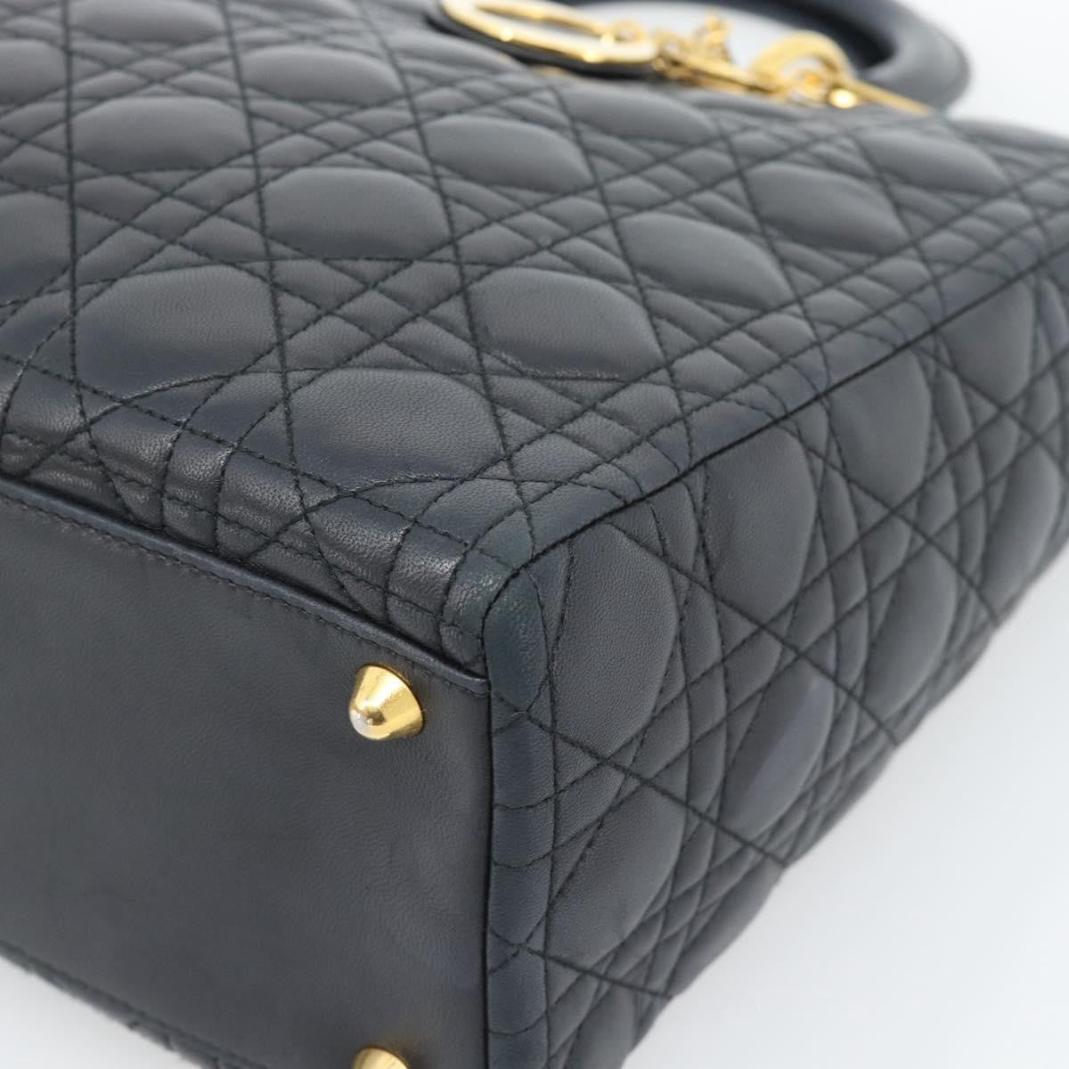 Christian Dior Lady Dior Cannage Quilt Lambskin Black Leather Handbag (Pre-Owned)