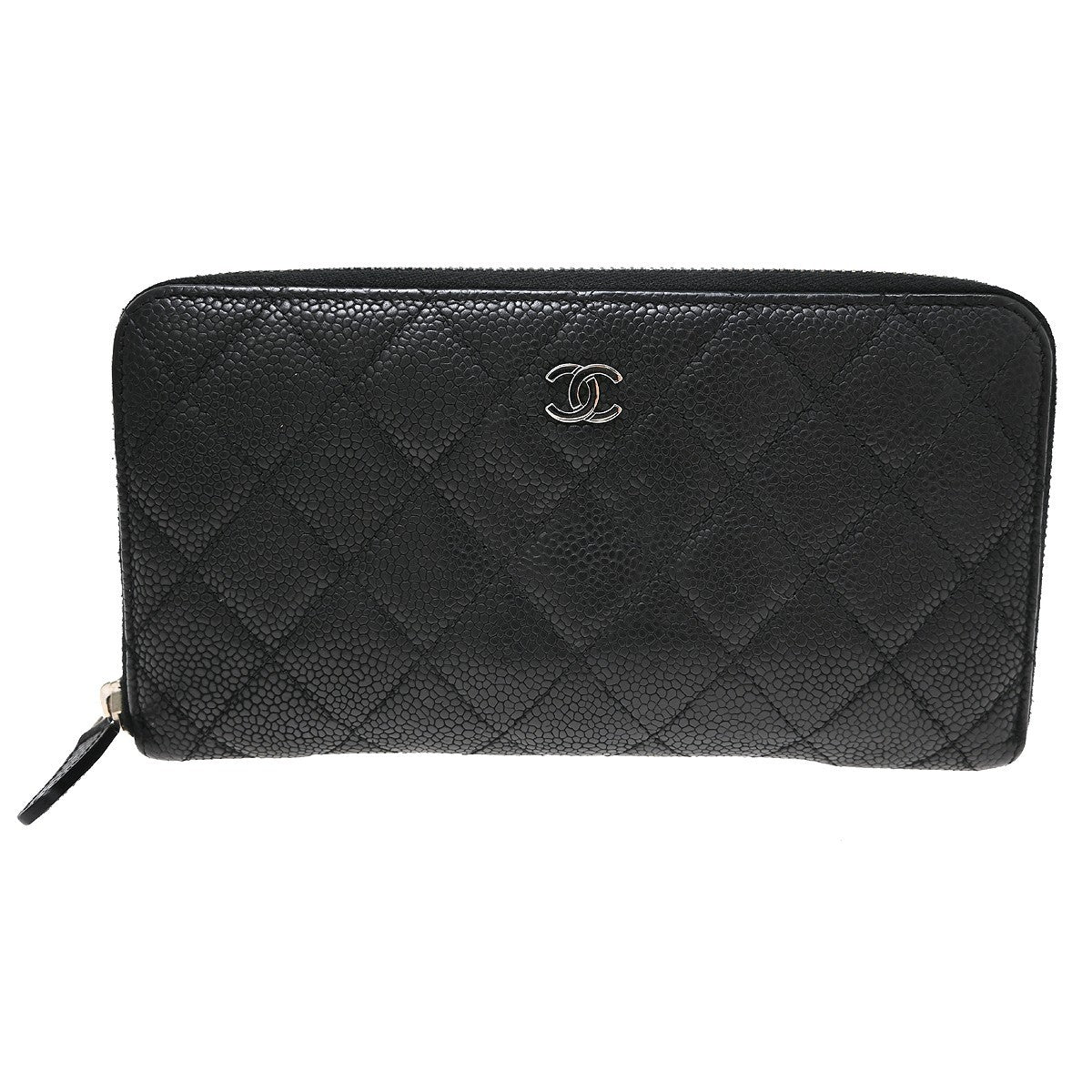 Chanel Zip Around Organizer Quilted Caviar Black Leather Wallets Accessory (Pre-Owned)
