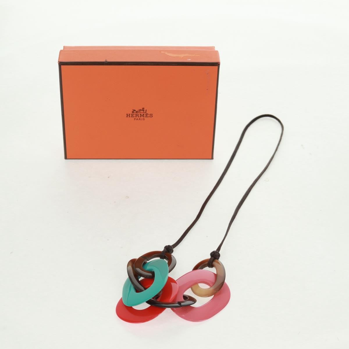 Hermes Karamba Lacquered Buffalo Horn And Waxed Cotton Multicolour Plastic Necklace Jewelry (Pre-Owned)