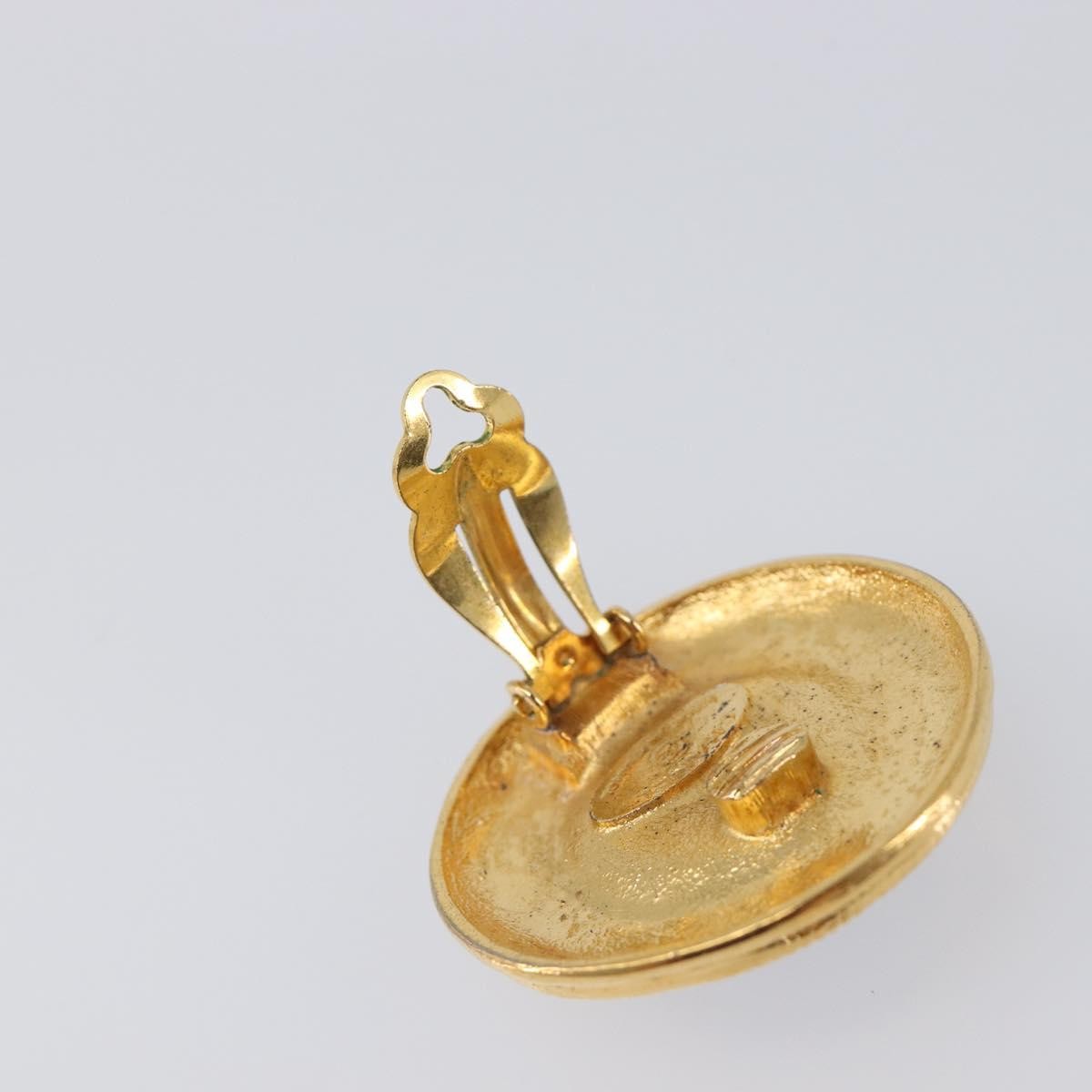 Chanel Vintage Cc Round Clip-On Metal With Gripoix Gold Metal Earrings Jewelry (Pre-Owned)
