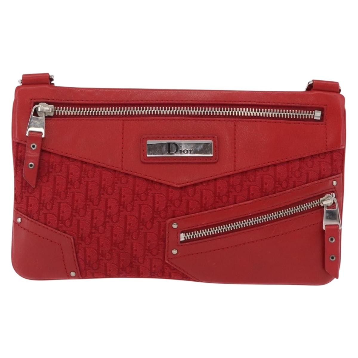Christian Dior Vintage Street Chic Diorissimo Canvas With Leather Red Canvas Shoulder Bag Bag (Pre-Owned)