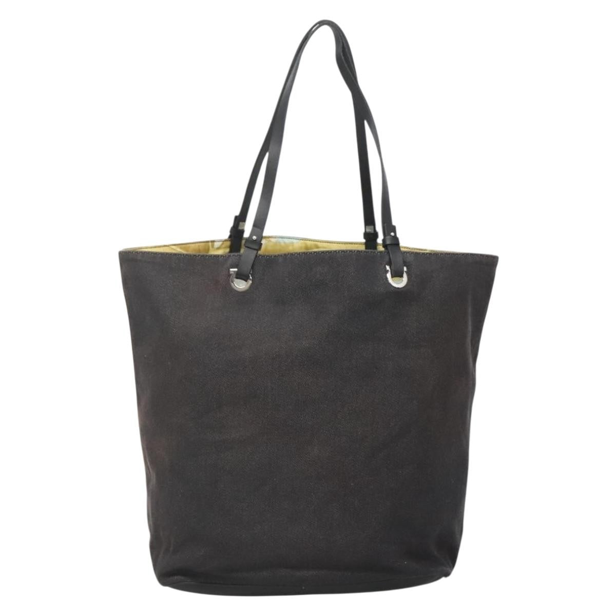 Salvatore Ferragamo Gancini Tote Canvas Black Canvas Tote Bag Bag (Pre-Owned)