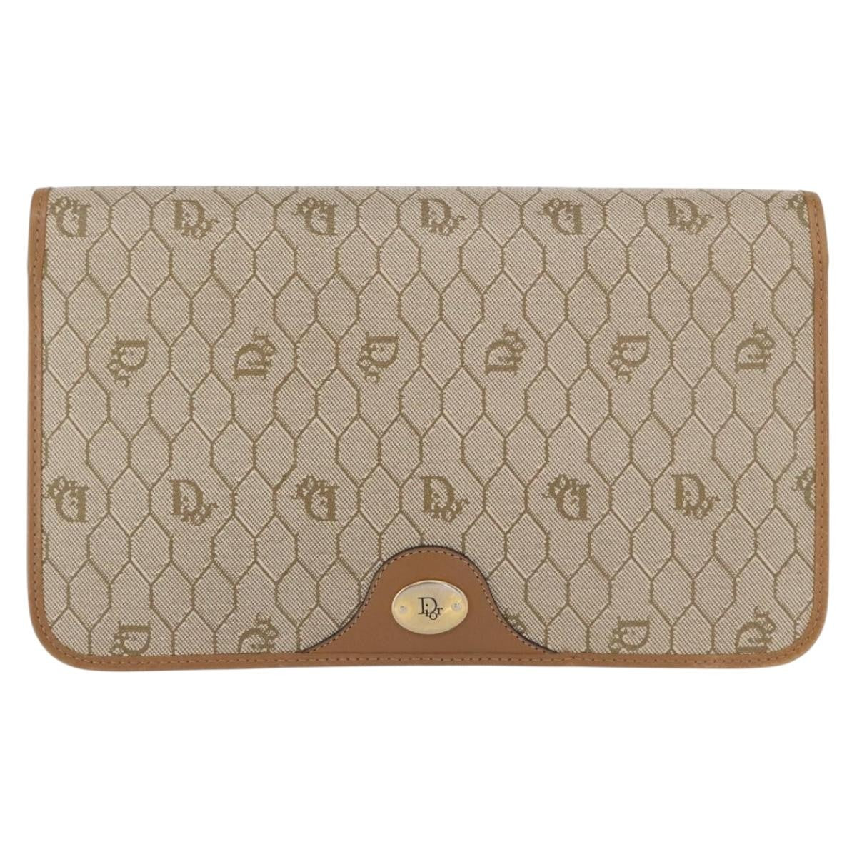 Christian Dior Vintage Honeycomb Zip Coated Canvas Beige Canvas Clutche & Pouche Bag (Pre-Owned)