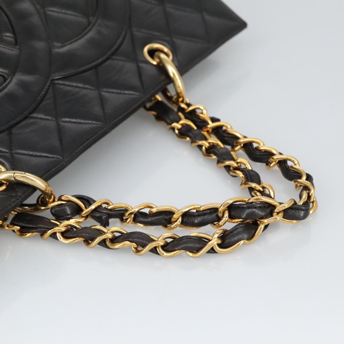 Chanel Vintage Grand Shopping Tote Quilted Lambskin Black Leather Tote Bag Bag (Pre-Owned)