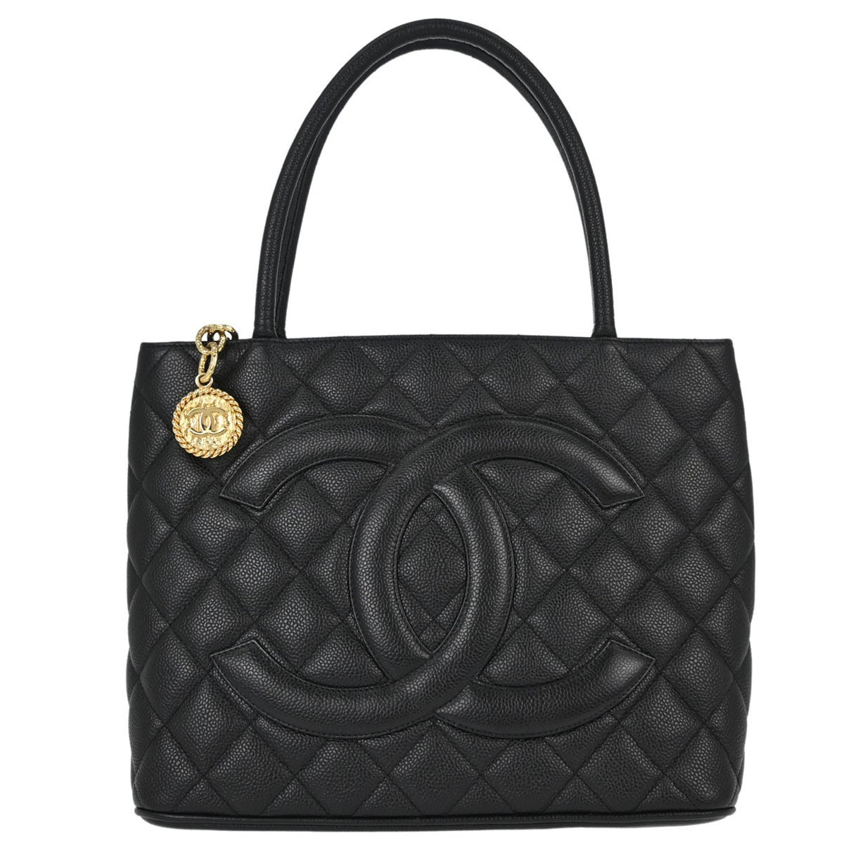 Chanel Medallion Quilted Caviar Black Leather Tote Bag Bag (Pre-Owned)