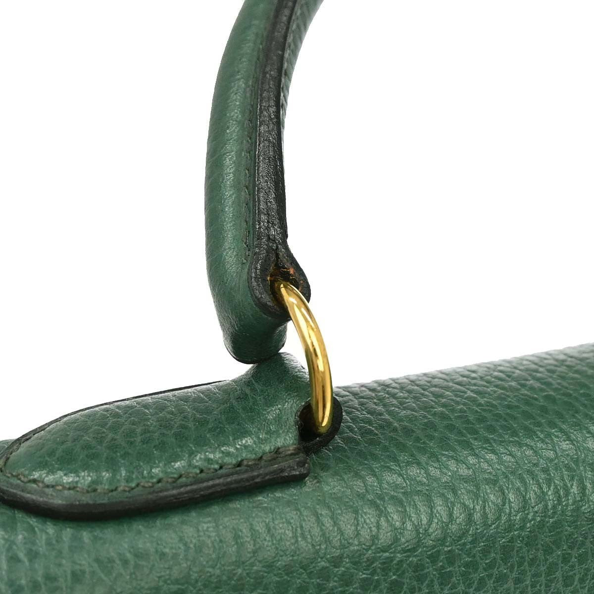 Hermes Kelly 2 Way Taurillon Clemence Green Leather Handbag (Pre-Owned)