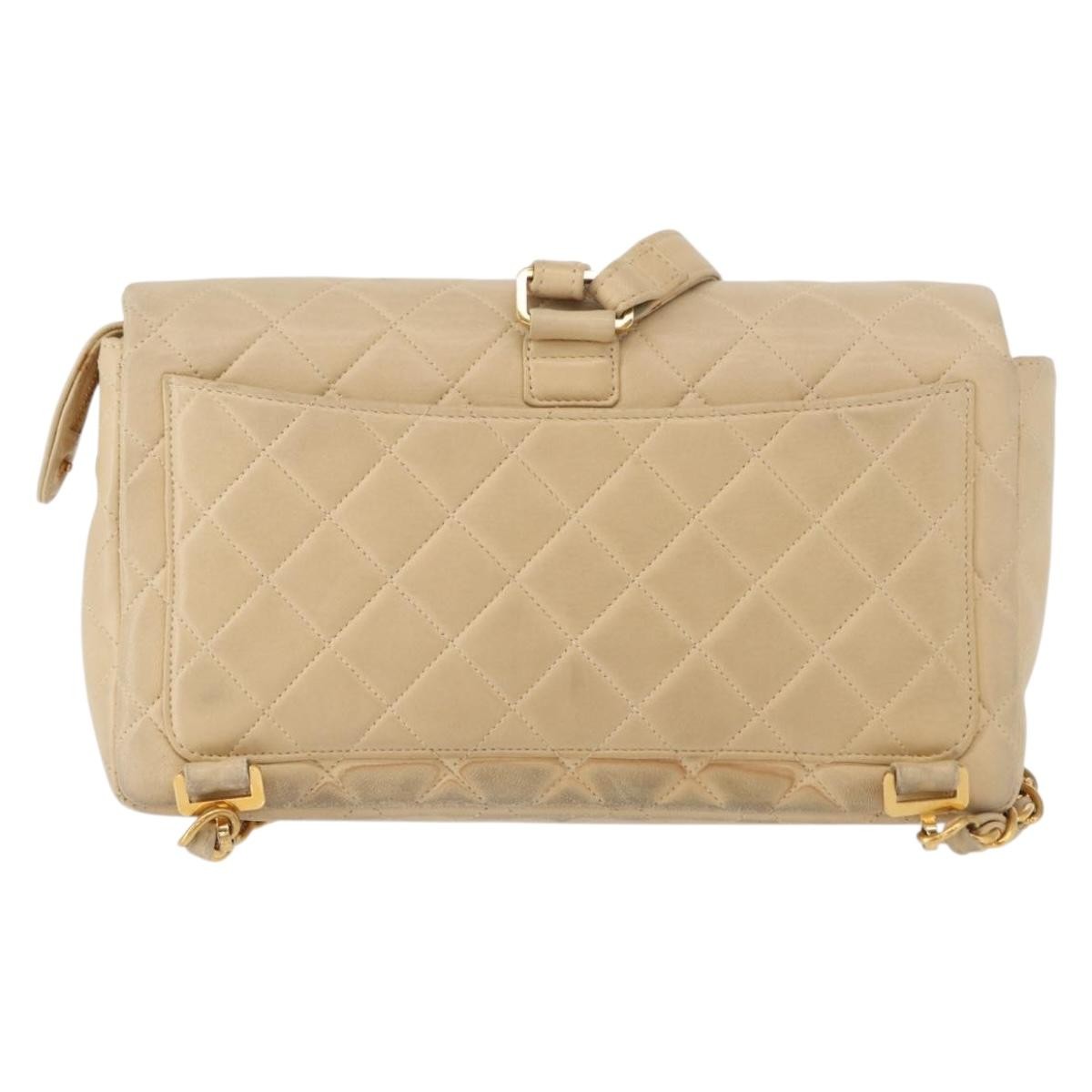 Chanel Vintage Classic Flap Quilted Lambskin Beige Leather Backpack Bag (Pre-Owned)