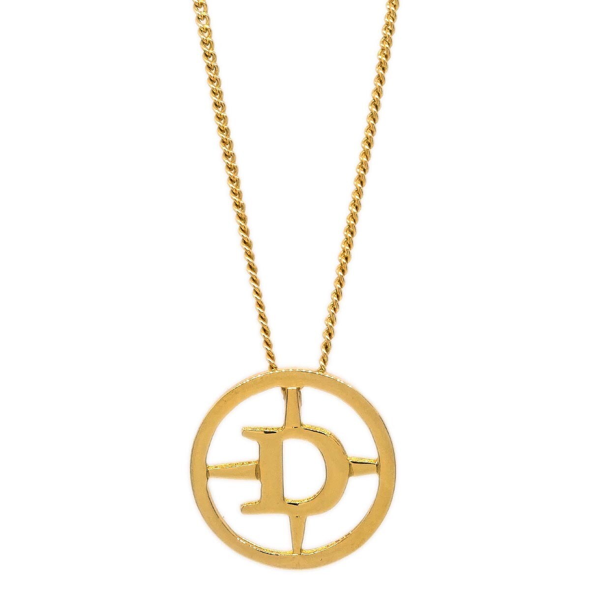 Christian Dior Cd Round Pendant Metal Gold Gold_Plated Necklace Jewelry (Pre-Owned)