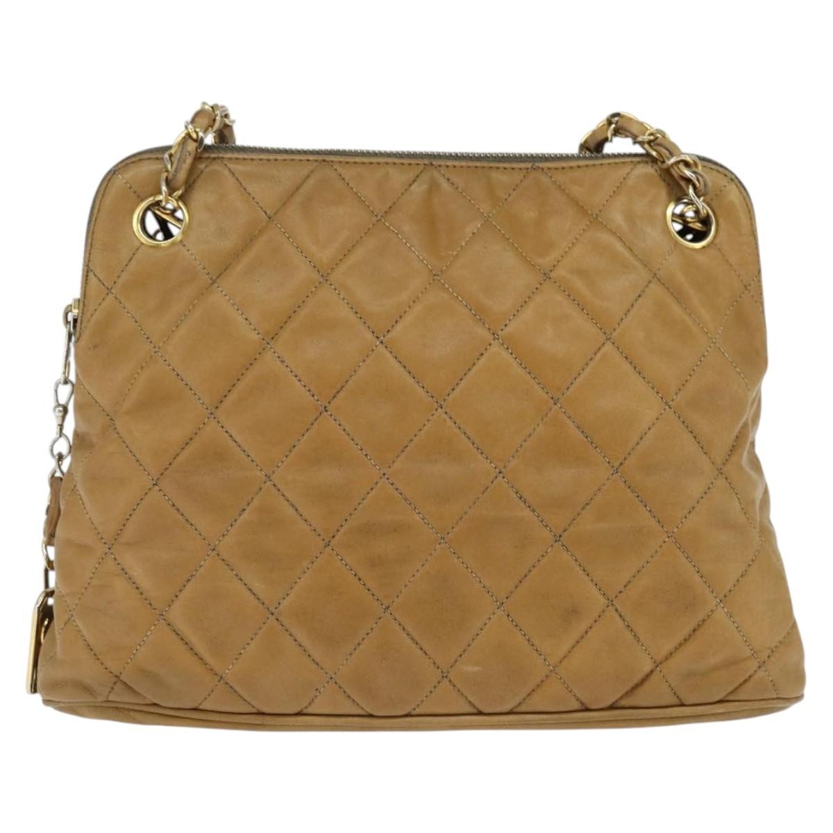 Chanel Vintage Zip Chain Quilted Lambskin Brown Leather Shoulder Bag Bag (Pre-Owned)