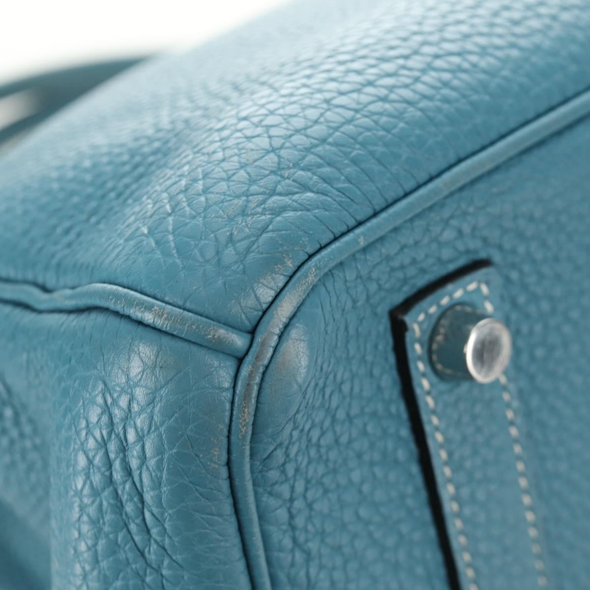Hermes Birkin Blue Clemence With Palladium Hardware Blue Leather Handbag (Pre-Owned)