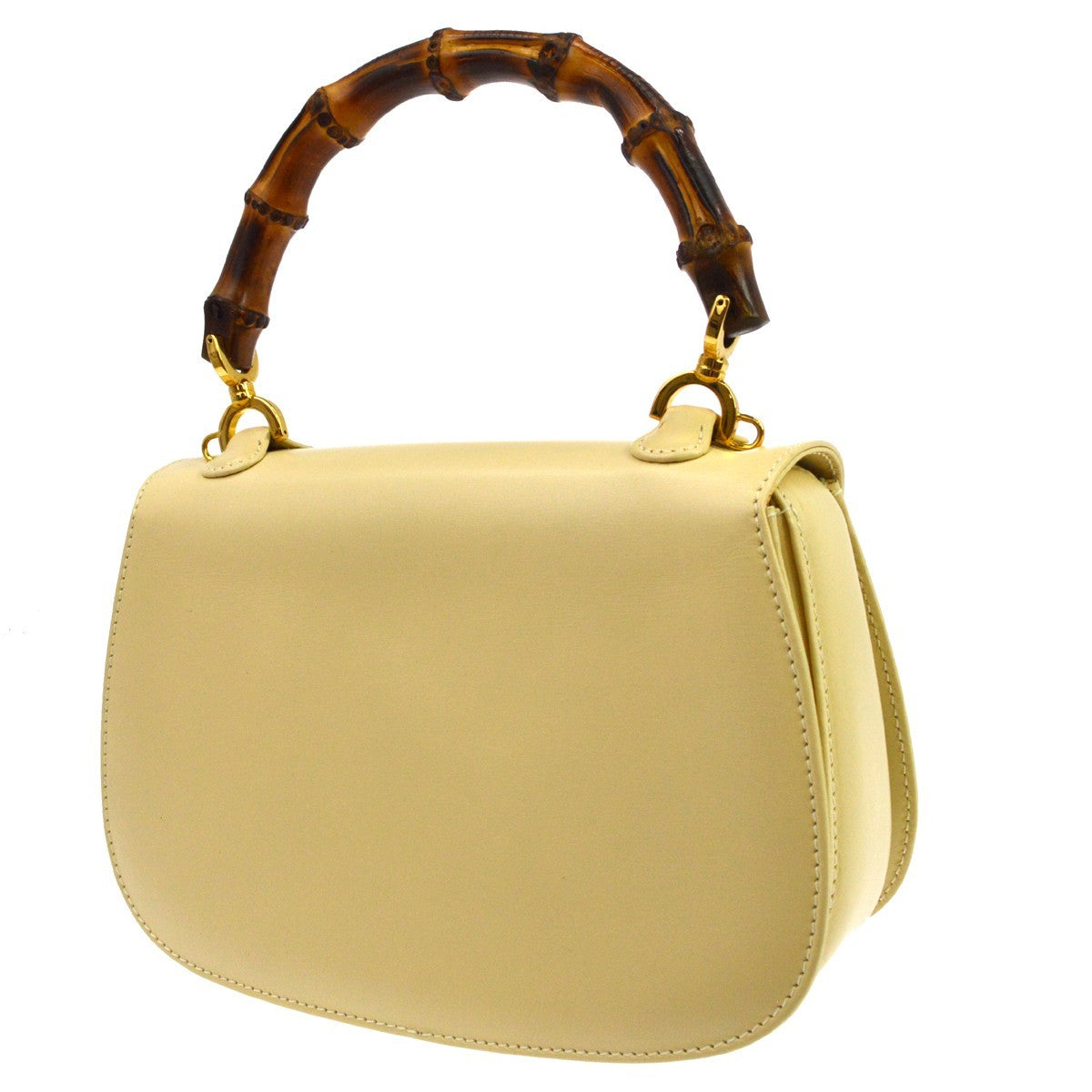 Gucci Vintage Bamboo Top Handle Leather Beige Leather Handbag (Pre-Owned)