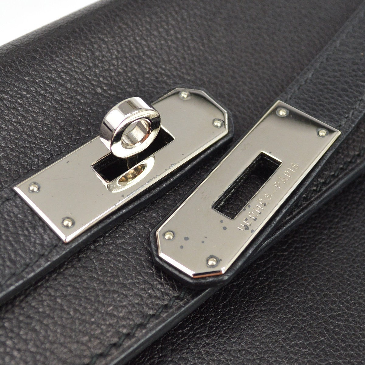 Hermes Kelly Black Evercalf With Palladium Hardware Black Leather Handbag (Pre-Owned)