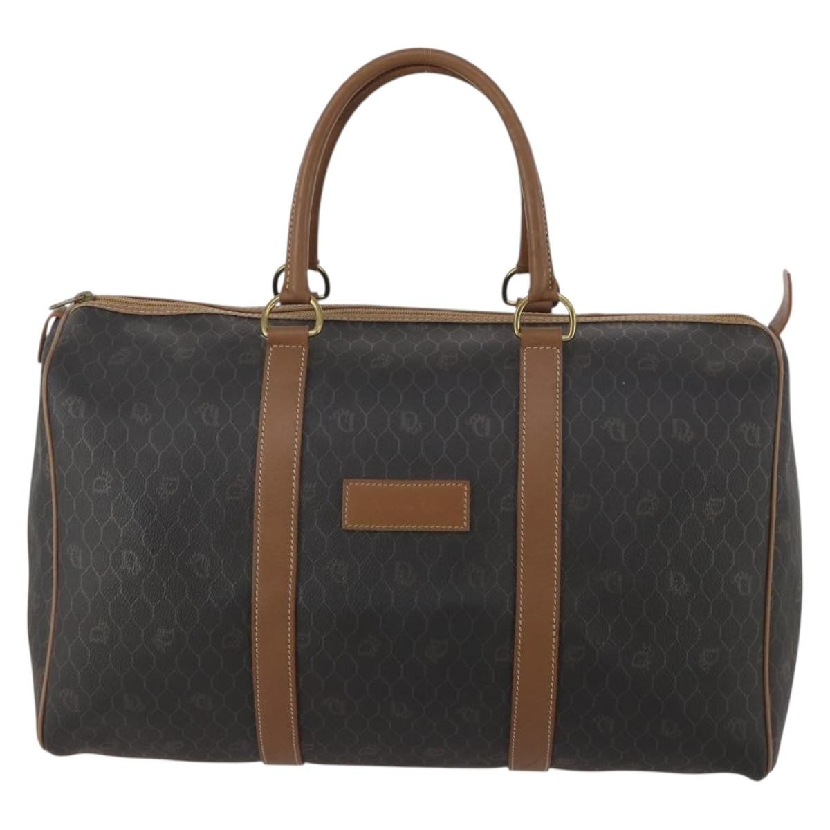 Christian Dior Vintage Honeycomb Boston Canvas And Leather Black Canvas Travel Bag Bag (Pre-Owned)