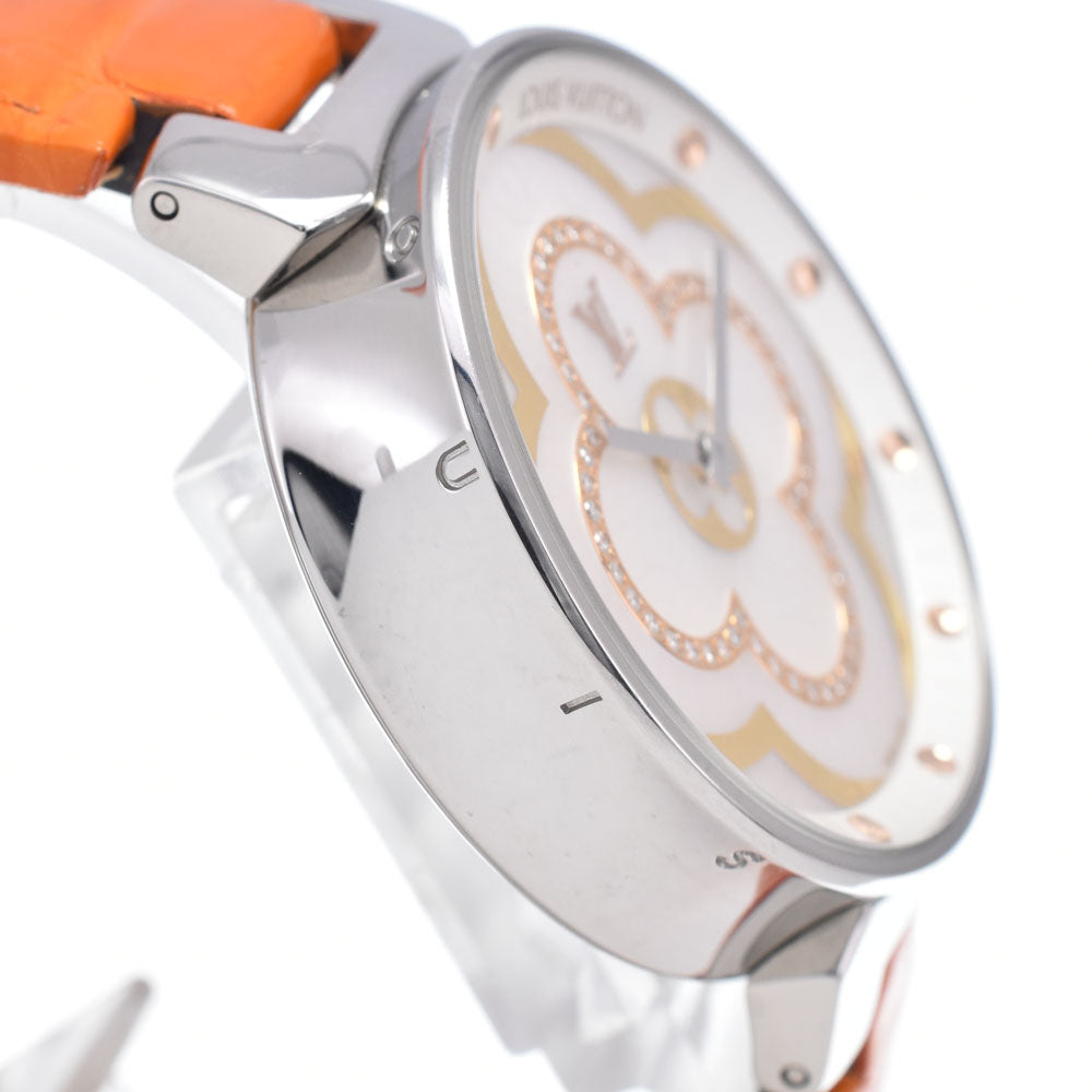 Louis Vuitton Tambour Moon Divine Quartz Stainless Steel And Monogram Canvas With Diamond Markers Watch (Pre-Owned)