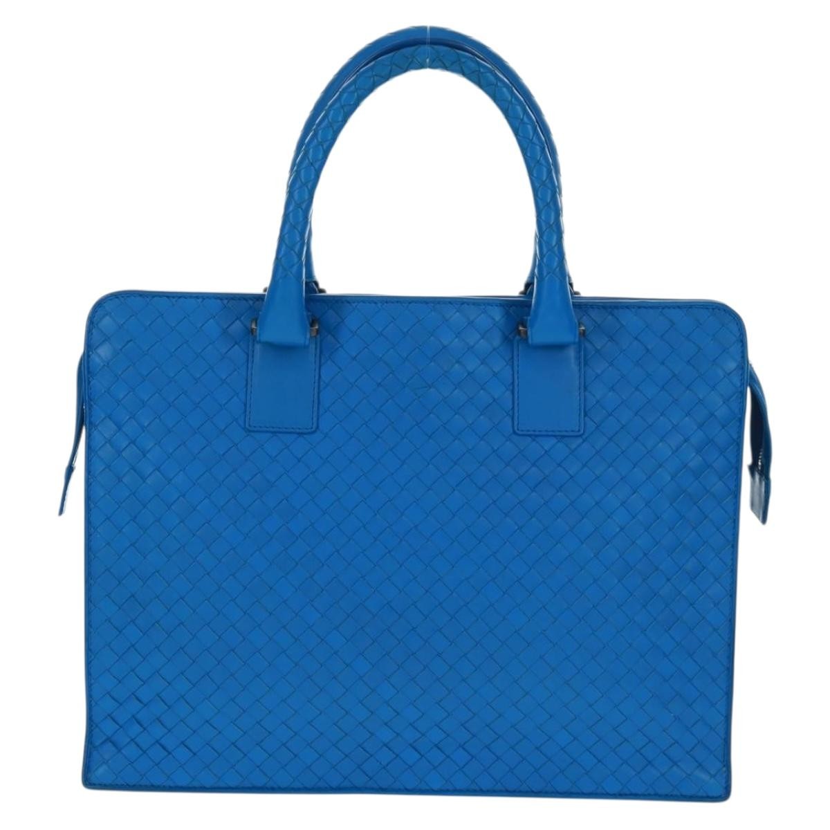 Bottega Veneta Top Zip Intrecciato Nappa Blue Leather Briefcase Bag (Pre-Owned)