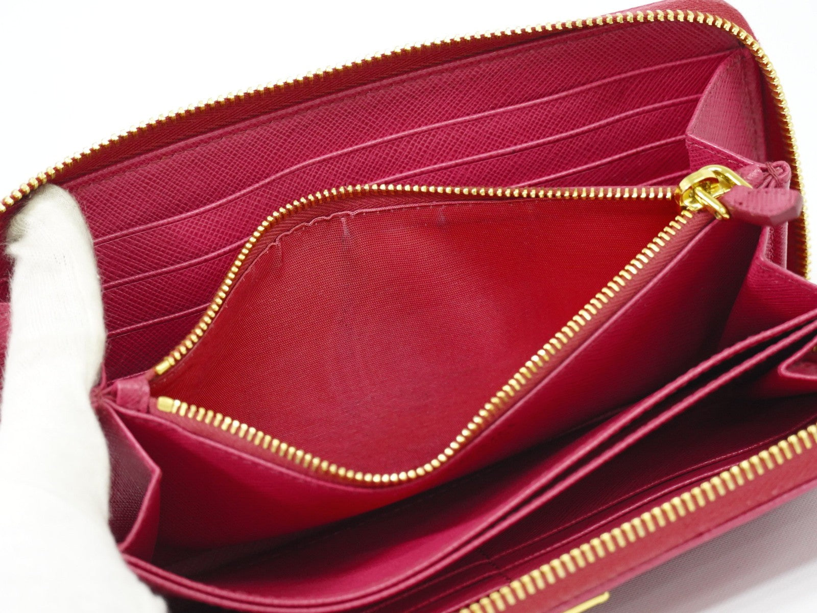 Prada Zip Around Tab Saffiano Leather Pink Leather Wallets Accessory (Pre-Owned)