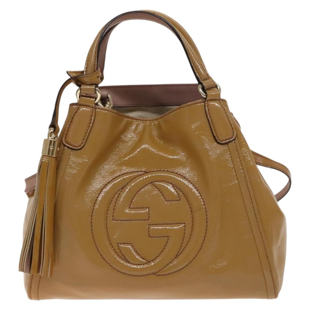 Gucci Soho Convertible Shoulder Patent Beige Patent_Leather Shoulder Bag Bag (Pre-Owned)