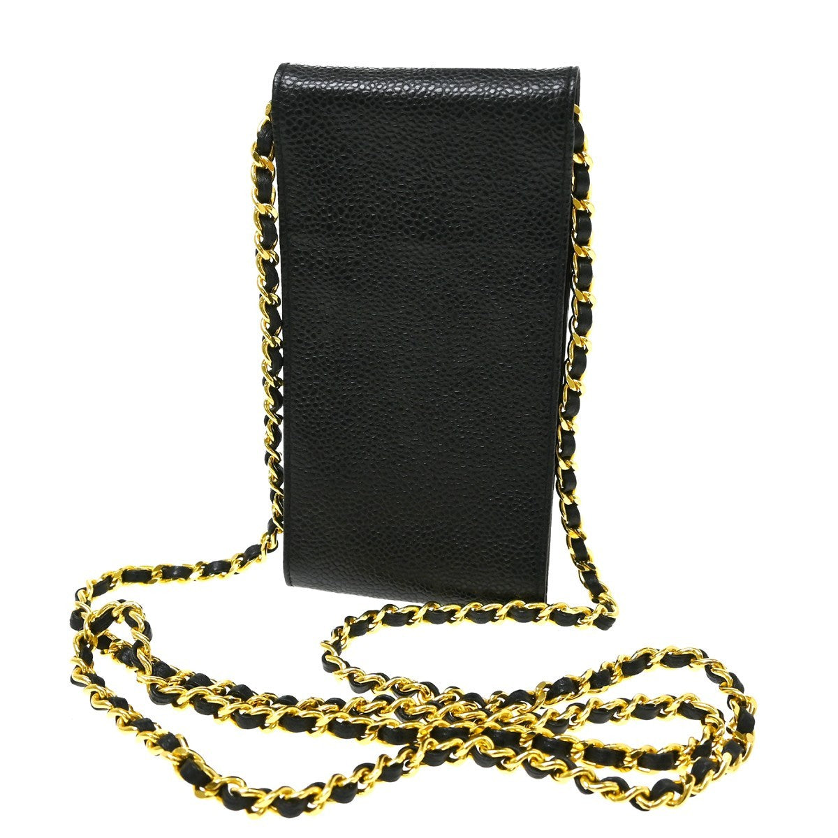 Chanel Vintage Cc Phone Holder Caviar Black Leather Clutche & Pouche Bag (Pre-Owned)