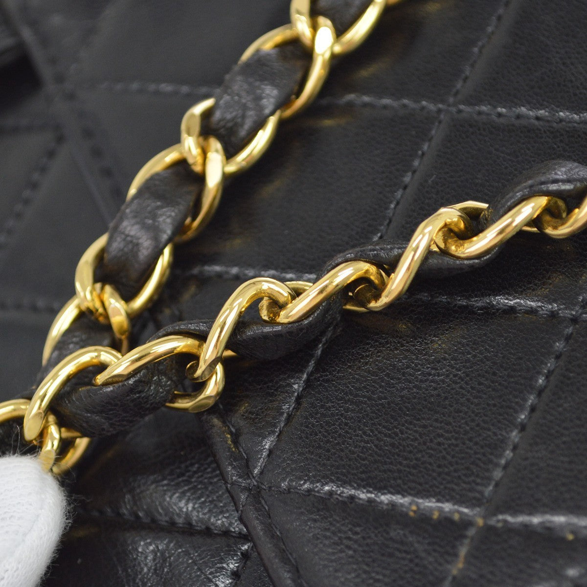 Chanel Vintage Classic Flap Quilted Lambskin Black Leather Shoulder Bag Bag (Pre-Owned)