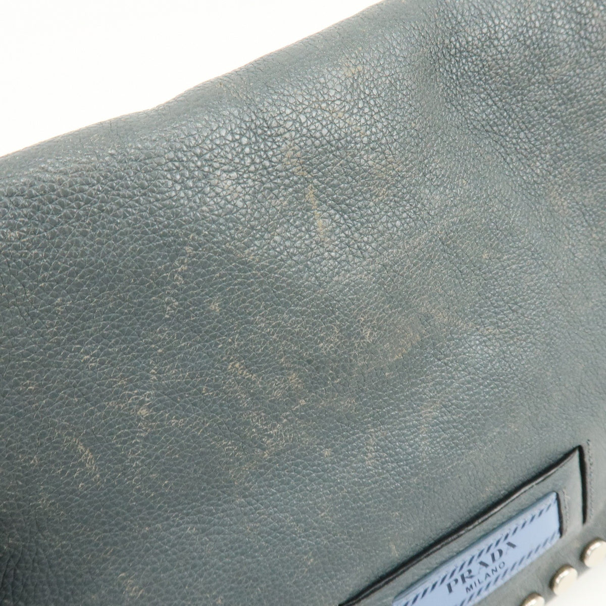 Prada Etiquette Flap Studded Tessuto Gray Leather Handbag (Pre-Owned)