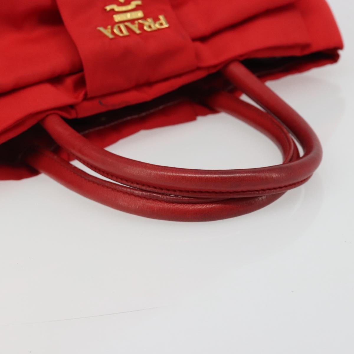 Prada Bow Tote Tessuto With Leather Red Nylon Tote Bag Bag (Pre-Owned)