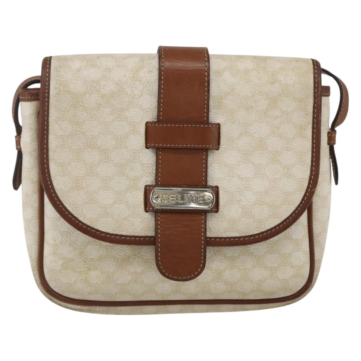 Celine Vintage Macadam Canvas And Leather White Canvas Shoulder Bag Bag (Pre-Owned)