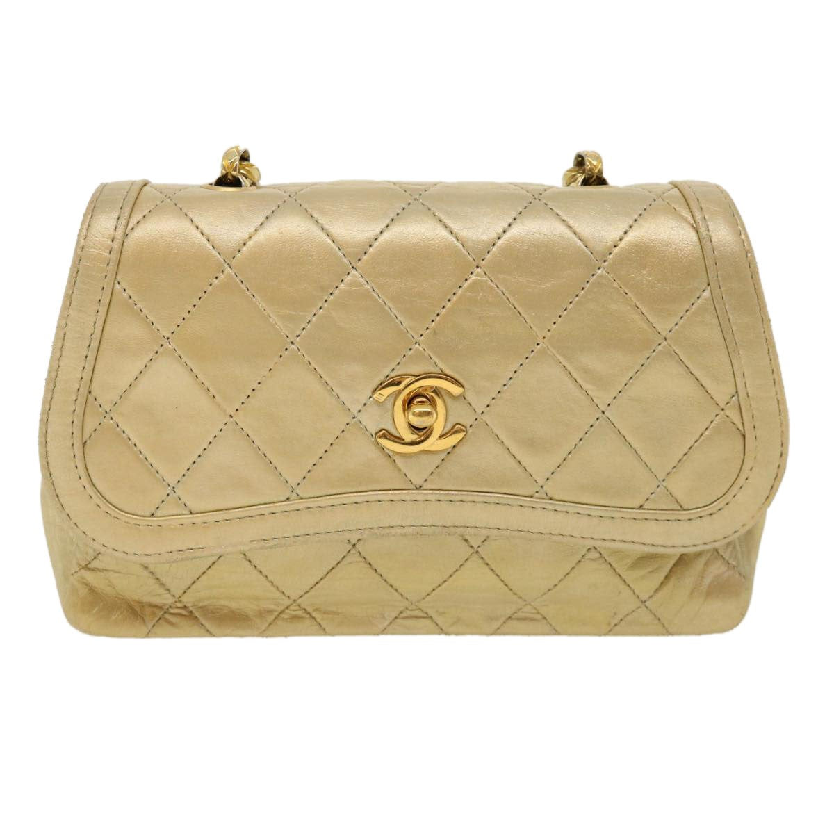 Chanel Vintage Cc Chain Flap Quilted Lambskin Gold Leather Shoulder Bag Bag (Pre-Owned)