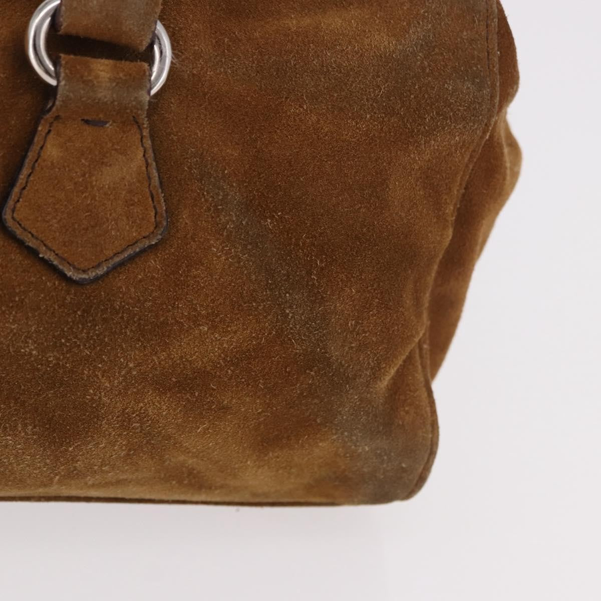 Prada Pushlock Tote Suede Brown Suede Handbag (Pre-Owned)