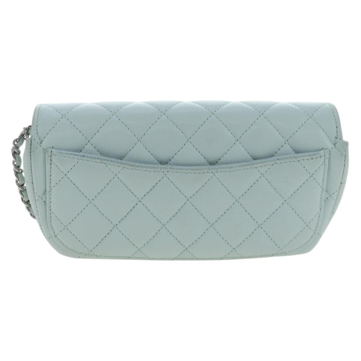 Chanel Classic Sunglasses Case With Chain Quilted Caviar Blue Calfskin Clutche & Pouche Bag (Pre-Owned)