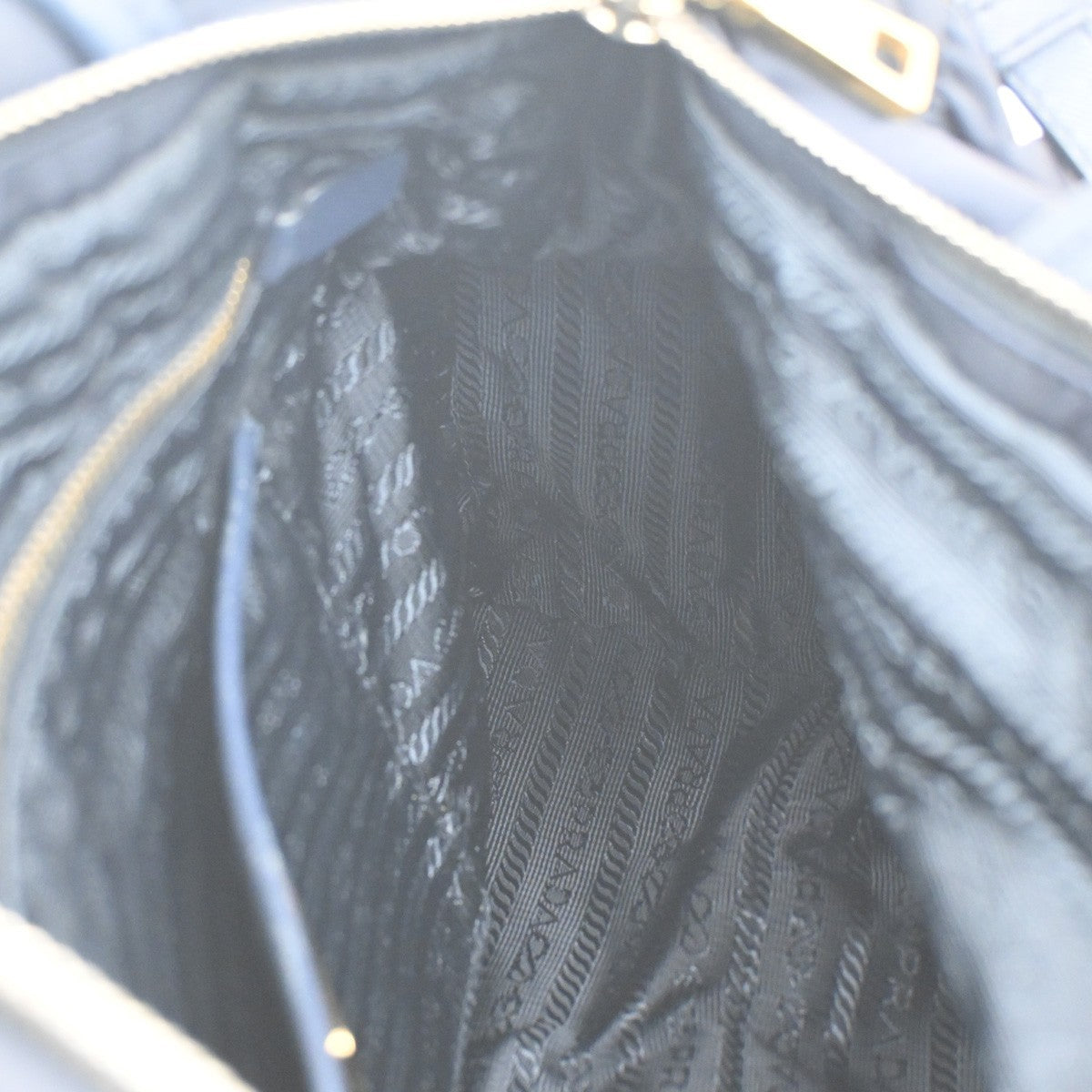 Prada Zip Convertible Shopping Tote Tessuto With Saffiano Leather Navy Nylon Handbag (Pre-Owned)