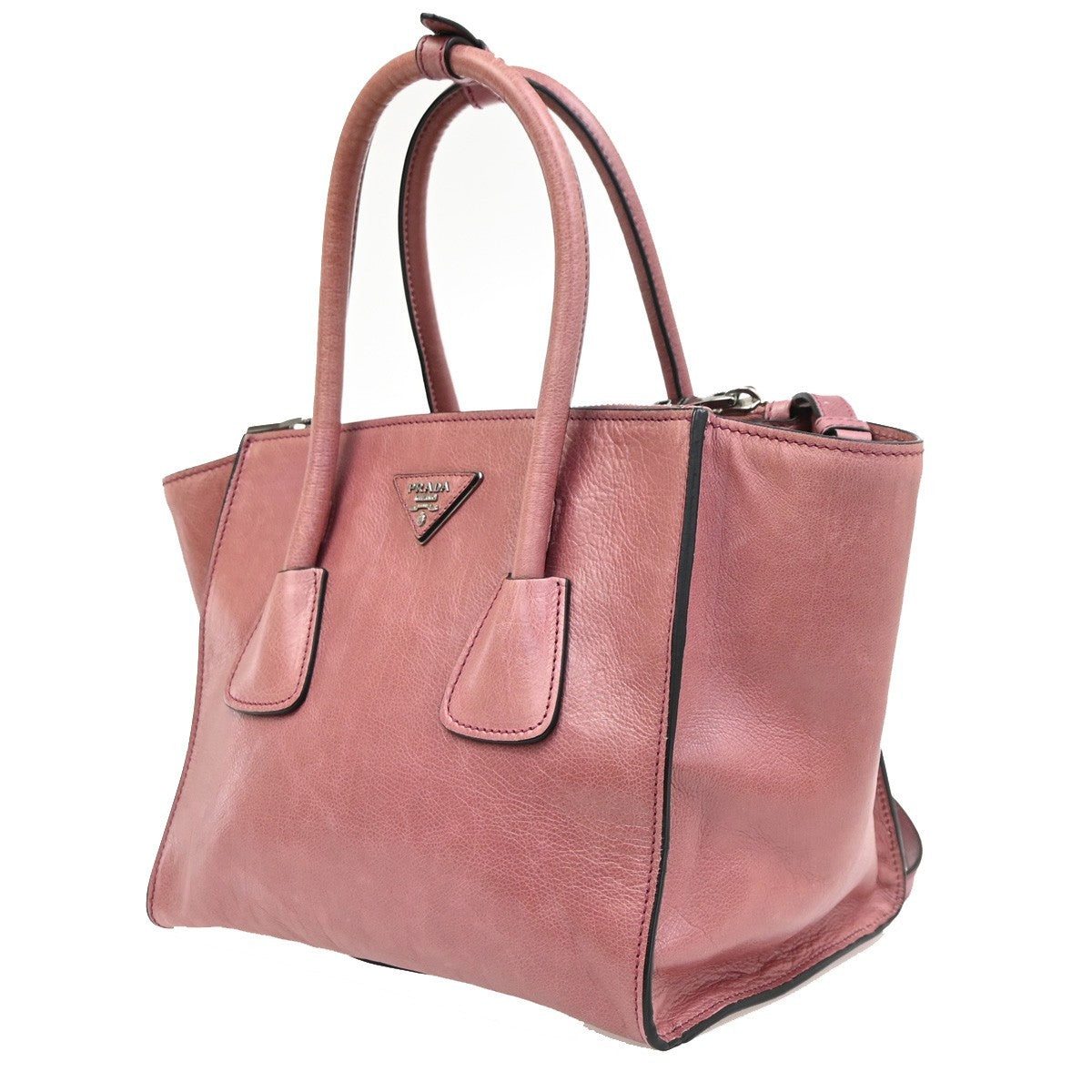 Prada Double Zip Lux Convertible Saffiano Leather Pink Leather Tote Bag Bag (Pre-Owned)