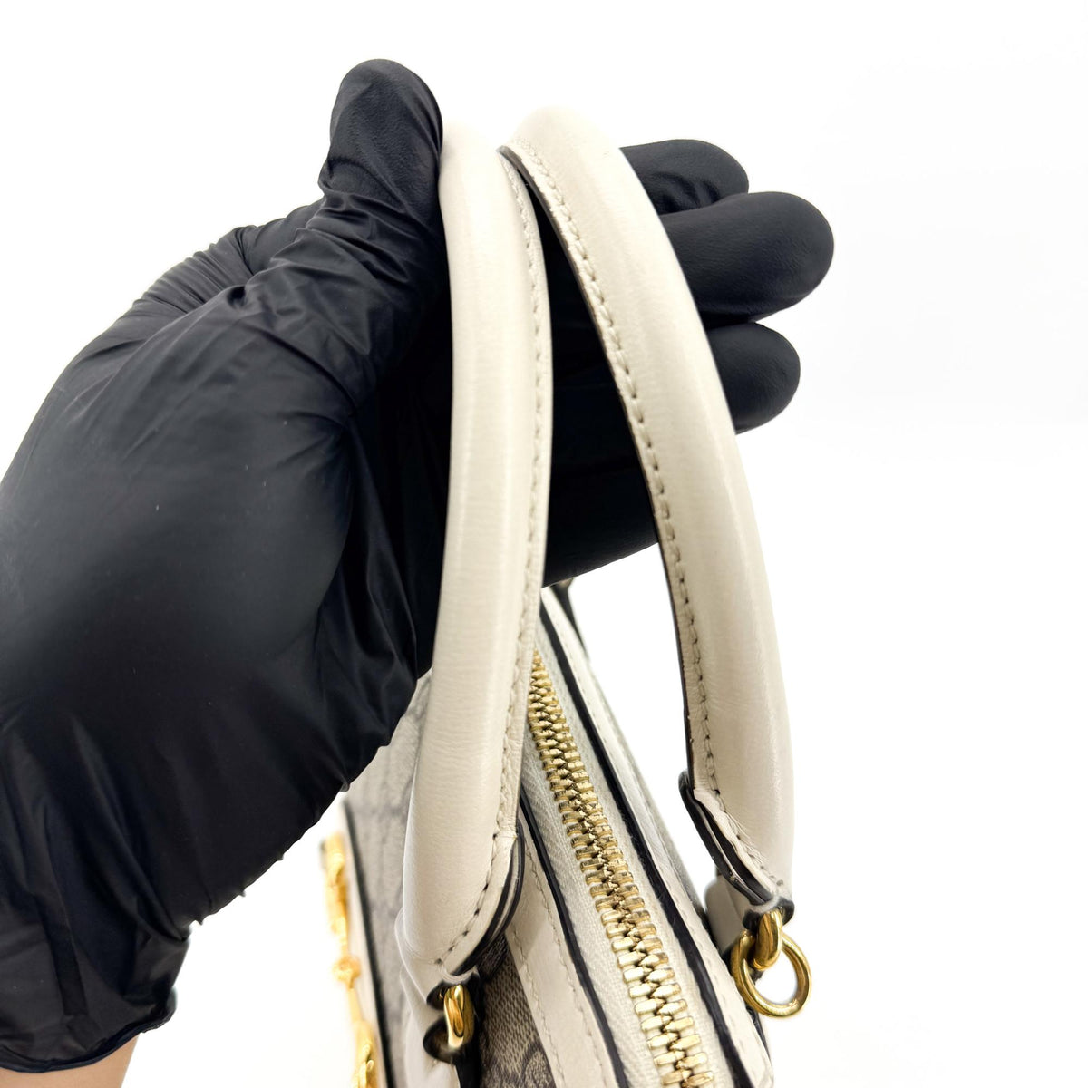 Gucci Horsebit 1955 Top Handle Gg Canvas With Leather White Canvas Handbag (Pre-Owned)