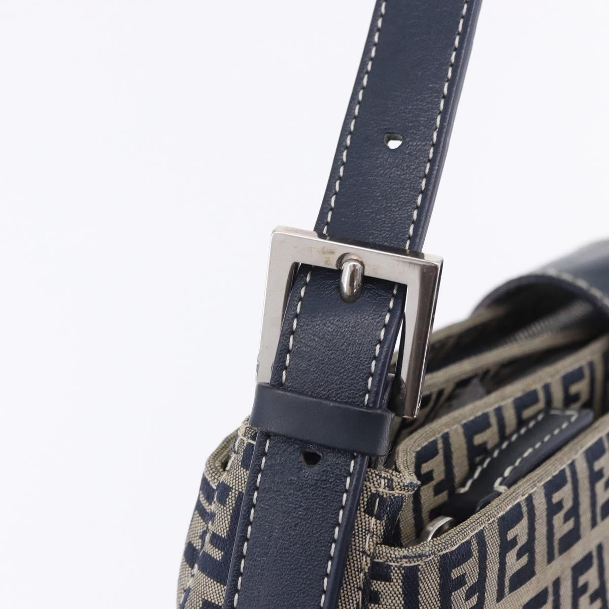 Fendi Baguette Zucca Canvas Navy Canvas Handbag (Pre-Owned)