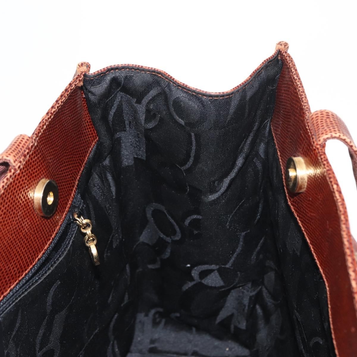 Salvatore Ferragamo Vintage Vara Bow Tote Lizard Embossed Leather Brown Leather Tote Bag Bag (Pre-Owned)