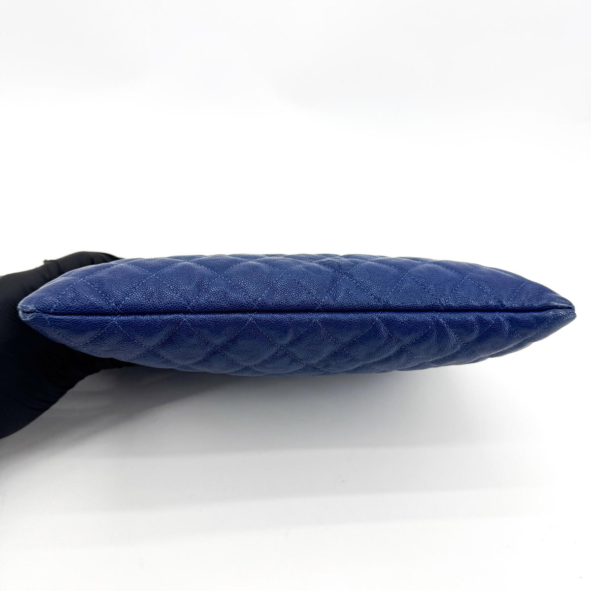 Chanel Boy O Case Clutch Quilted Caviar Blue Leather Clutche & Pouche Bag (Pre-Owned)