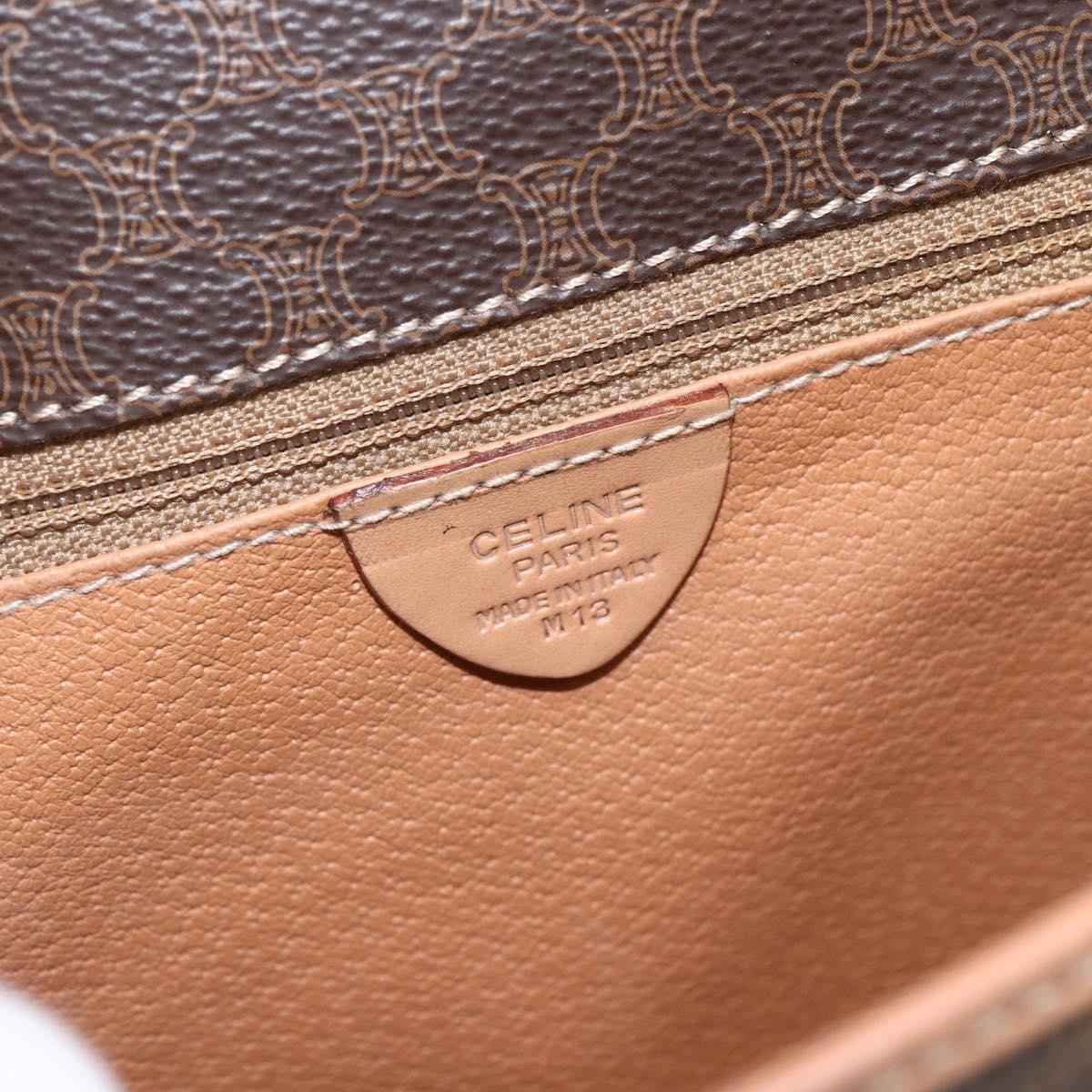 Celine Vintage Macadam Circle Logo Canvas And Leather Brown Canvas Shoulder Bag Bag (Pre-Owned)