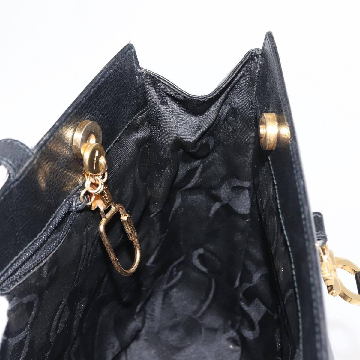 Salvatore Ferragamo Gancini Tote Leather Black Leather Tote Bag Bag (Pre-Owned)