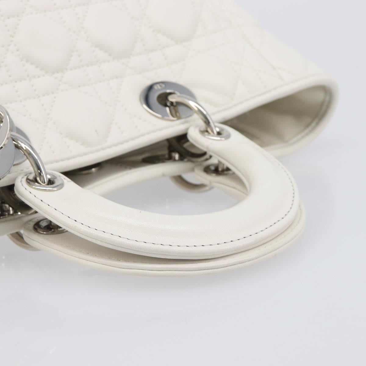 Christian Dior Lady Dior Cannage Quilt Lambskin White Leather Handbag (Pre-Owned)