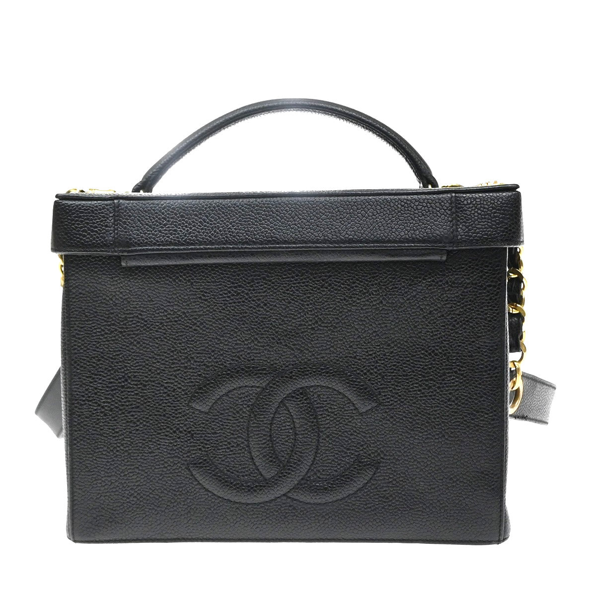 Chanel Vintage Vanity Case Calfskin Black Leather Handbag (Pre-Owned)